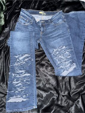 Diva Ripped Mid-Blue Flare Jeans